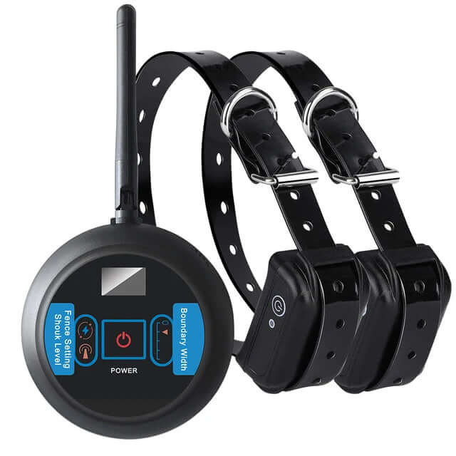 SafePet Wireless Fence system with collars and control unit for pets, featuring TAILTRAIL invisible boundary technology.