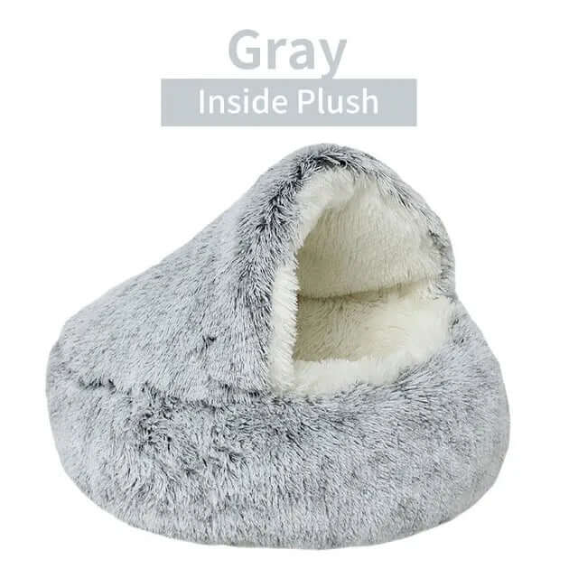 Soft plush gray pet bed for cozy snuggles, perfect for burrowing pets, from TAILTRAIL.