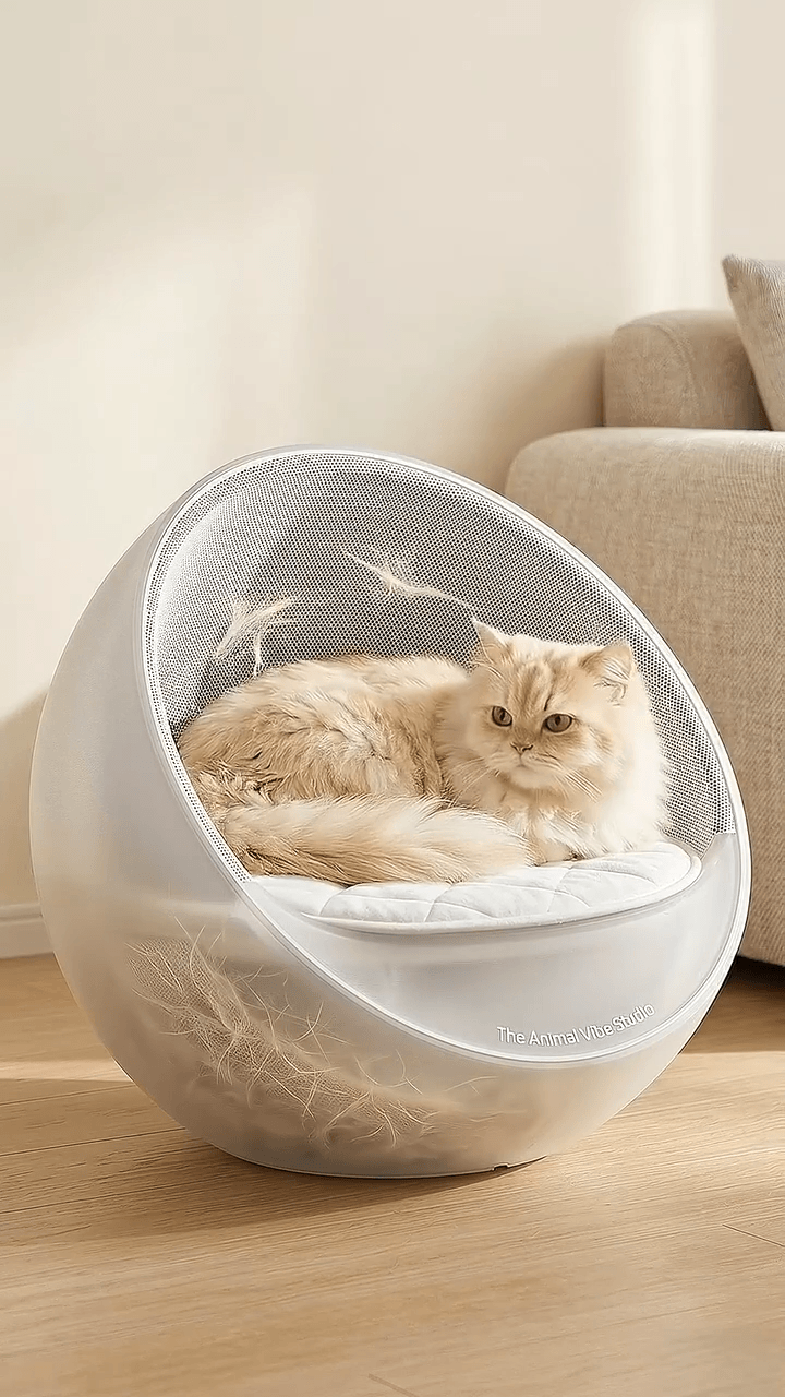 A cozy cat bed from TAILTRAIL featuring a fluffy cat lounging comfortably in a modern design.