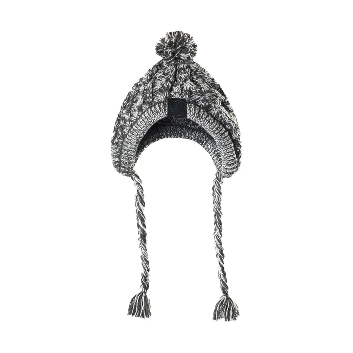 Stylish winter hat with a pom-pom and braided ties, perfect for cold weather adventures with your dog, TAILTRAIL.