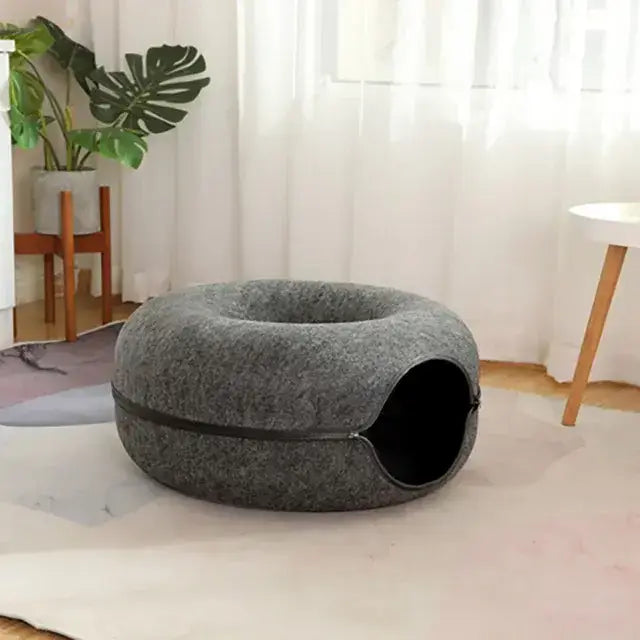 Dark Gray TAILTRAIL Cat Donut Bed Tunnel made of premium felt material, designed for small cats, durable and cozy.
