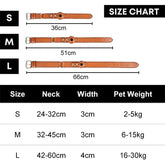 TAILTRAIL leather anti-lost dog collar size chart showing measurements for S, M, and L sizes.