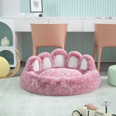 Long Plush Cat Bed by TAILTRAIL in pink, featuring fluffy paw design for cat comfort and relaxation.