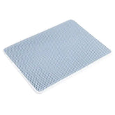 Easy-to-clean pet litter mat in light blue color designed to trap excess litter, featuring TAILTRAIL logo.