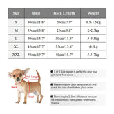 Size chart for TAILTRAIL Plush Winter Coat for Dogs, featuring measurements for different dog sizes.