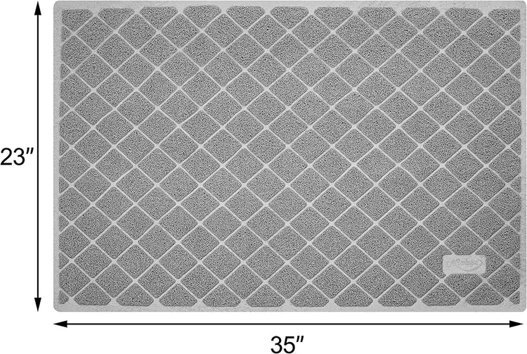 TAILTRAILTAILTRAIL non-slip cat litter mat measuring 35x23 inches with a textured surface to trap litter.