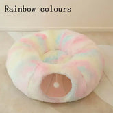 TAILTRAIL 2-in-1 round cat bed in rainbow colours, soft and cozy for playful resting.