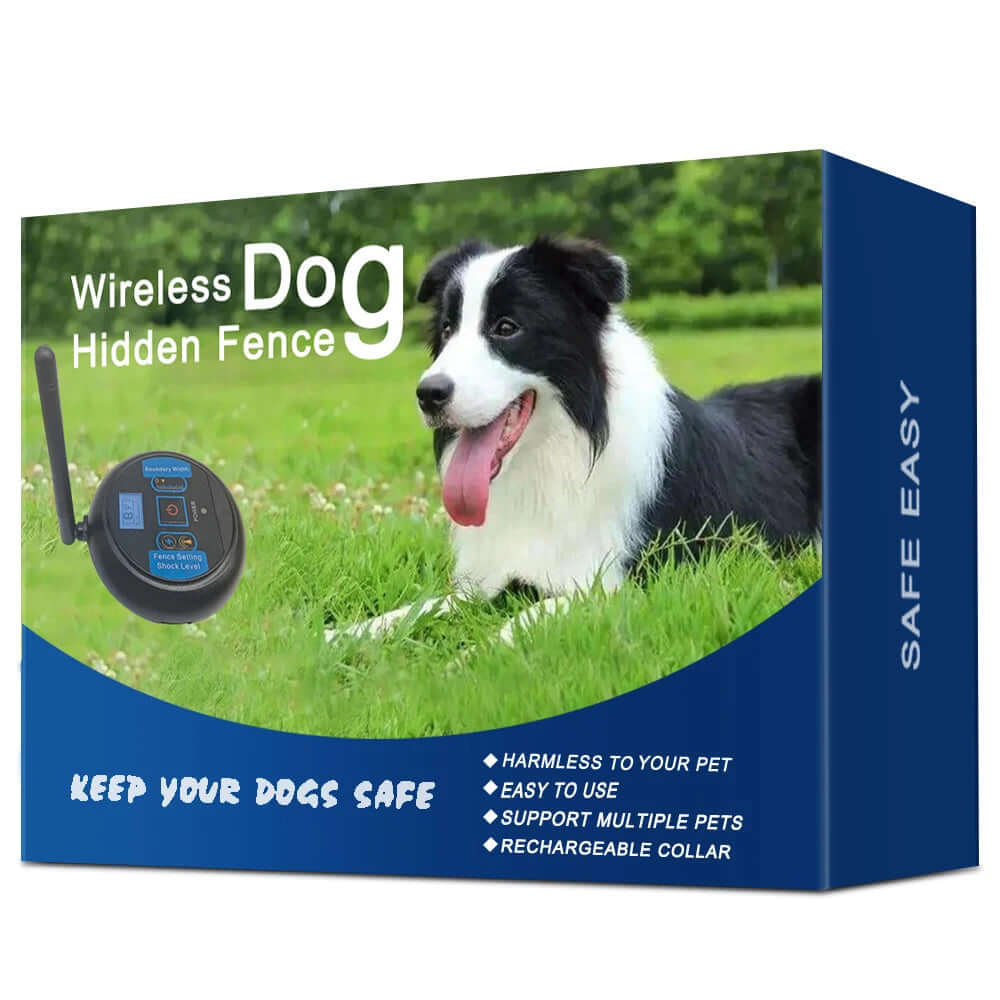 SafePet Wireless Fence featuring TAILTRAIL technology for keeping your dogs safe with a rechargeable collar in a beautiful outdoor setting.