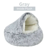 Soft plush gray pet bed for cozy snuggles, perfect for burrowing pets, from TAILTRAIL.