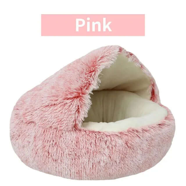 Soft plush pet bed in pink color by TAILTRAIL, perfect for pets who love to burrow and sleep comfortably.