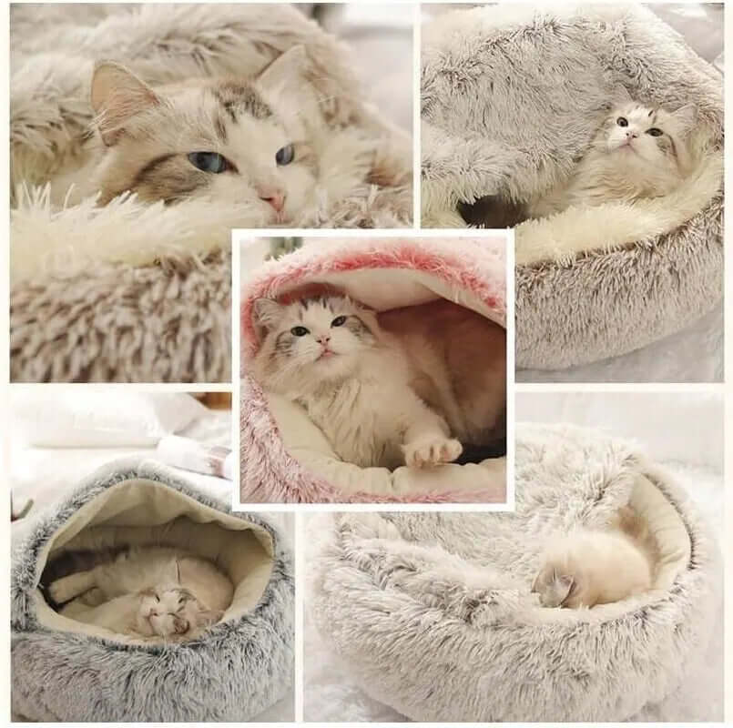 Soft Plush Pet Bed with TAILTRAIL provides ultra-plush comfort for cats to snuggle and sleep securely.