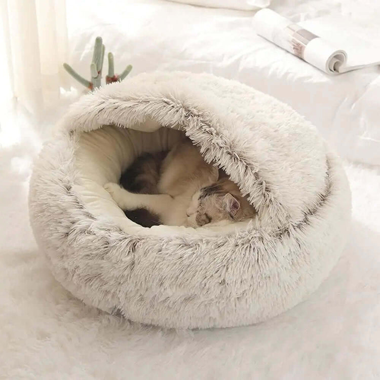 Soft Plush Pet Bed by TAILTRAIL with a cozy cat sleeping inside for ultimate comfort.