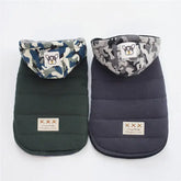 Premium TAILTRAIL dog coats in camouflage and dark grey, perfect for keeping pets warm during winter.