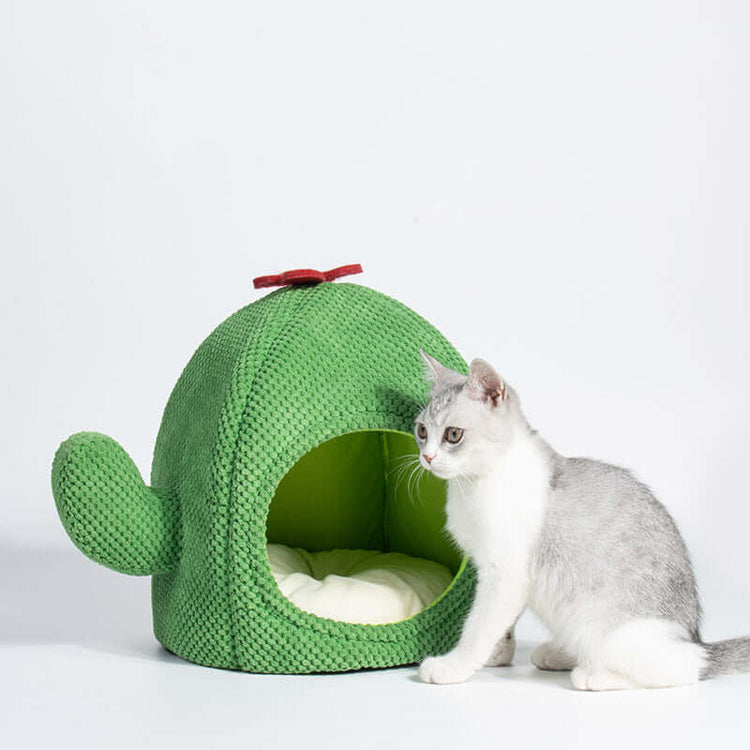 TAILTRAIL Cactus Cat Bed Warm Enclosed Pet Cave Nest