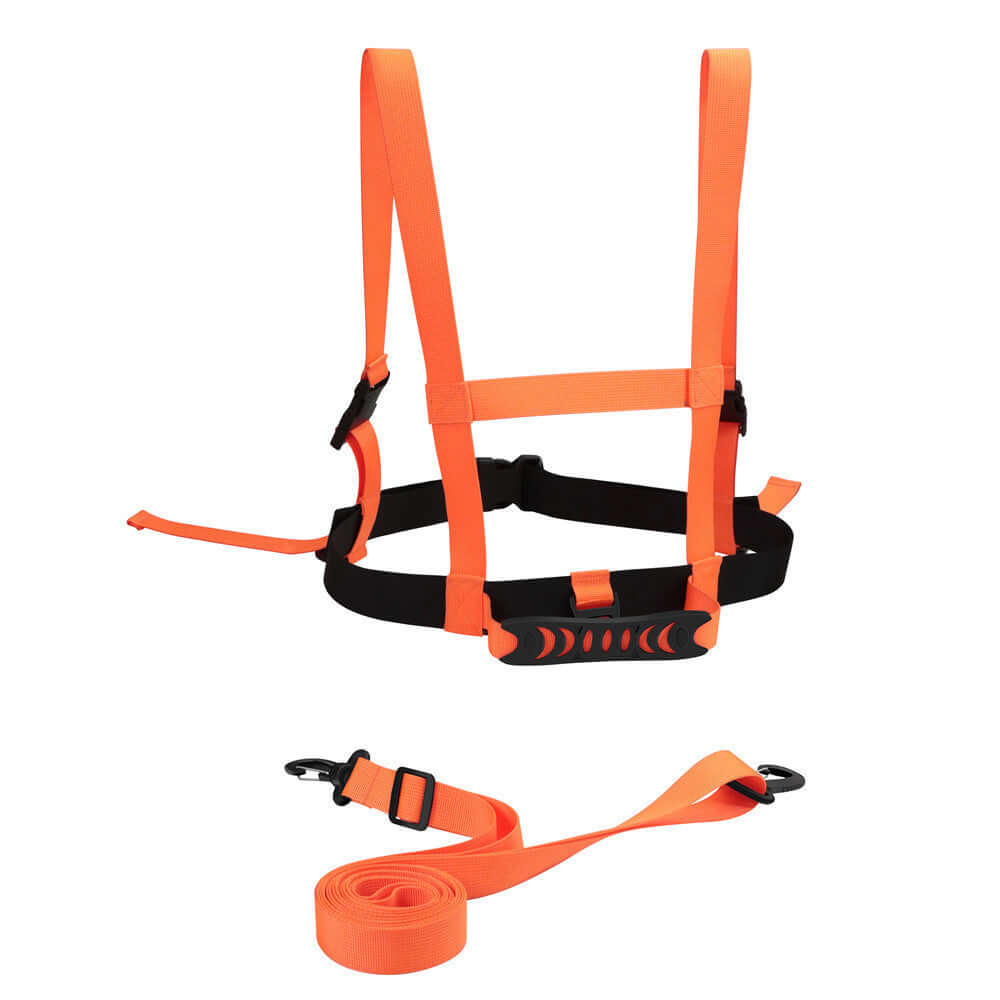 TAILTRAIL Safety Rope Ski Dog Training Belt Leash in vibrant orange with adjustable straps and leash.