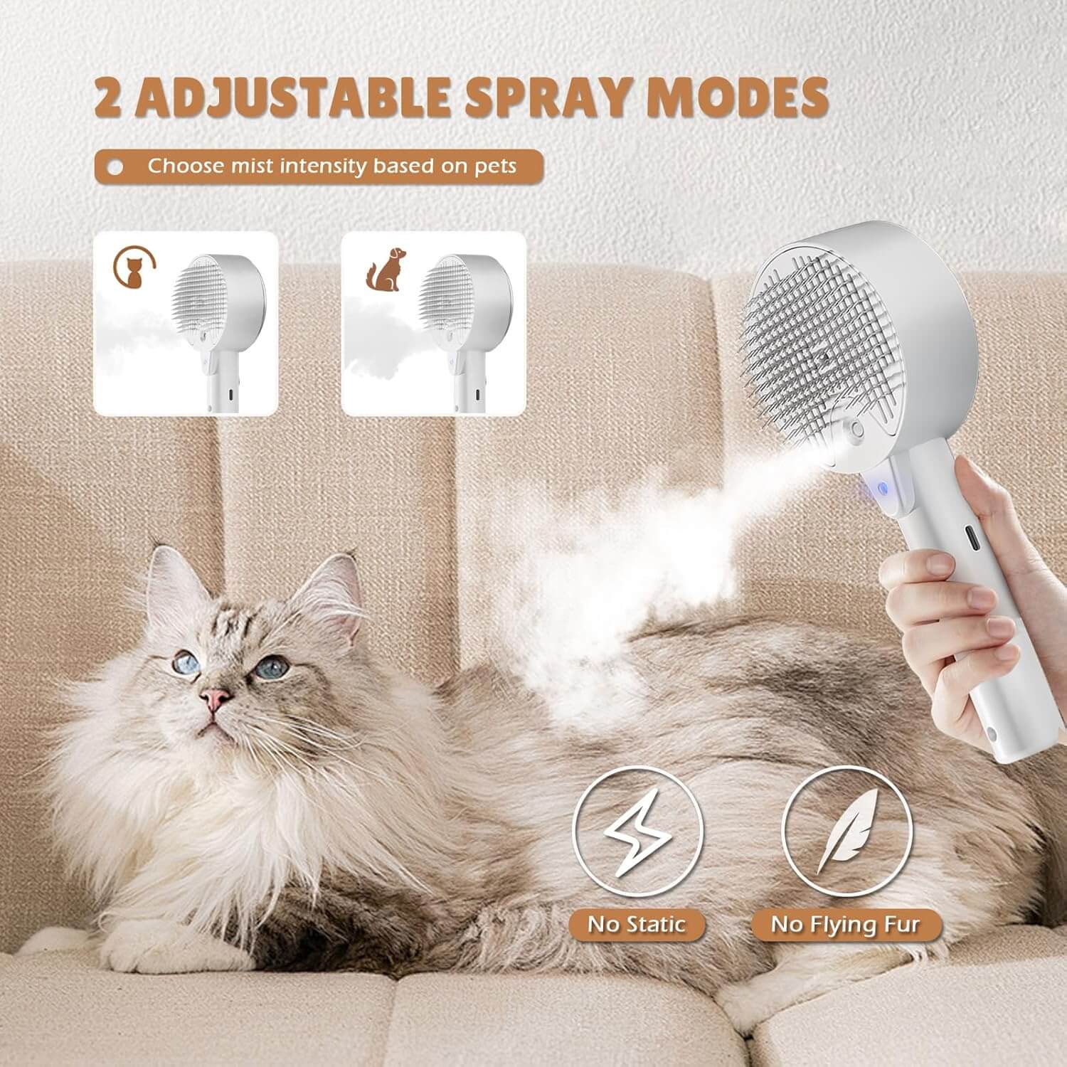 TAILTRAIL Steam Cat Brush Shedding Remover Spray Grooming Comb